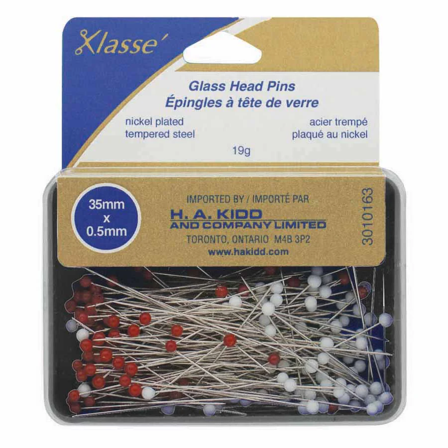 Glass Head Pins 0.50 x 35mm Red/White - KLASSÉ