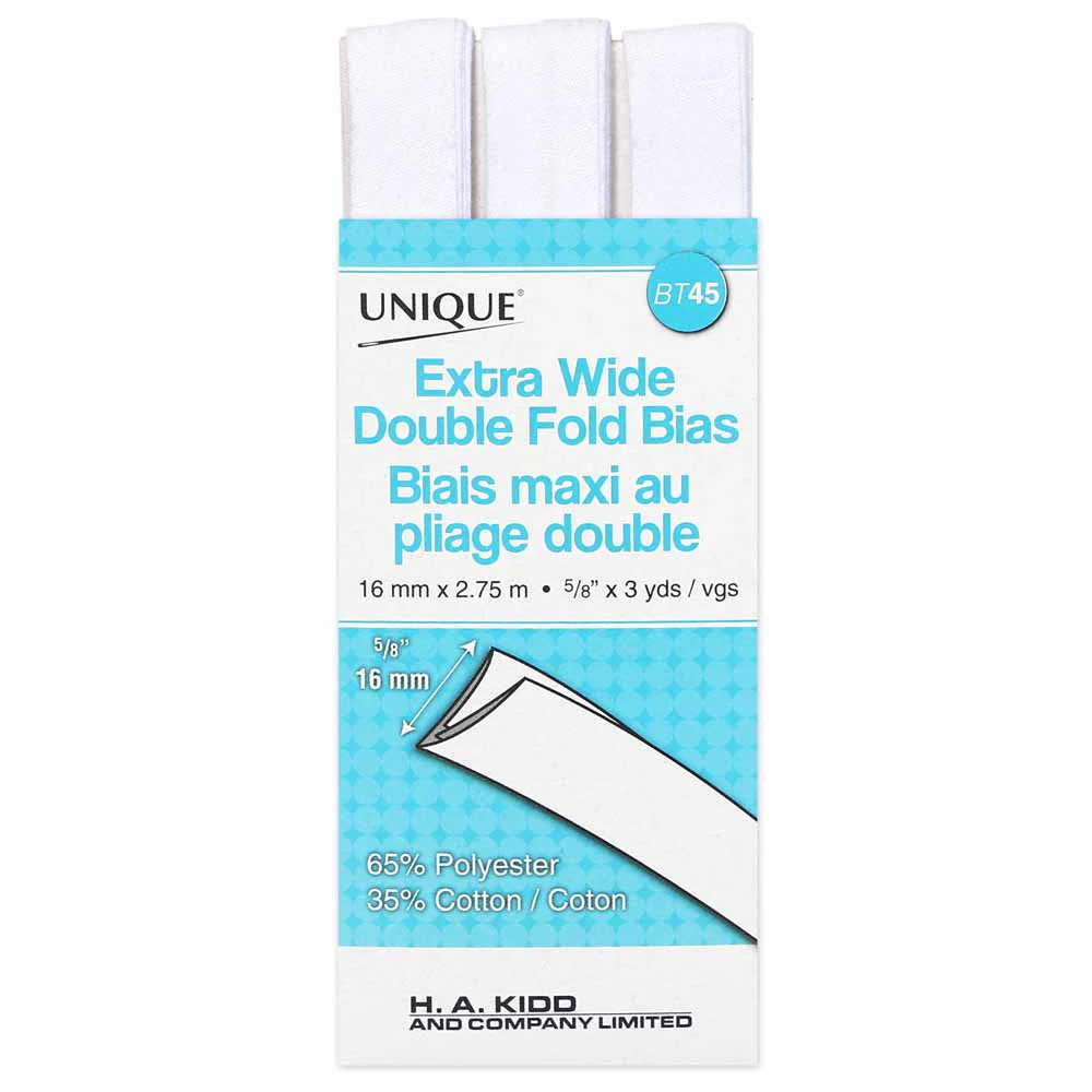 Extra Wide Double Fold Bias - 16mm x 2.75m - Unique Brand