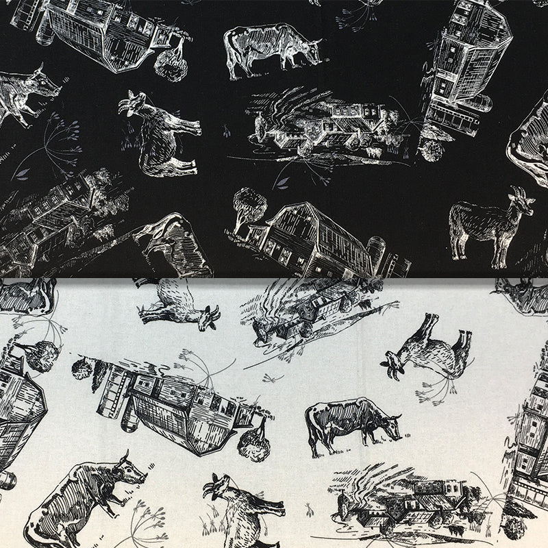 Cow and Goat Barn - 45" - 100% Cotton - Len's Mill prints