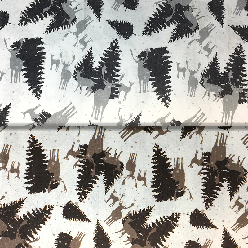 Snowy Deer and Pine Trees - 45" - 100% Cotton - Len's Mill prints