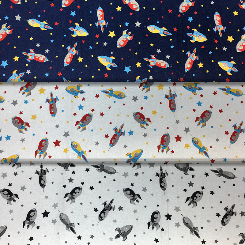 Rocketship and Stars - 45" - 100% Cotton - Len's Mill prints