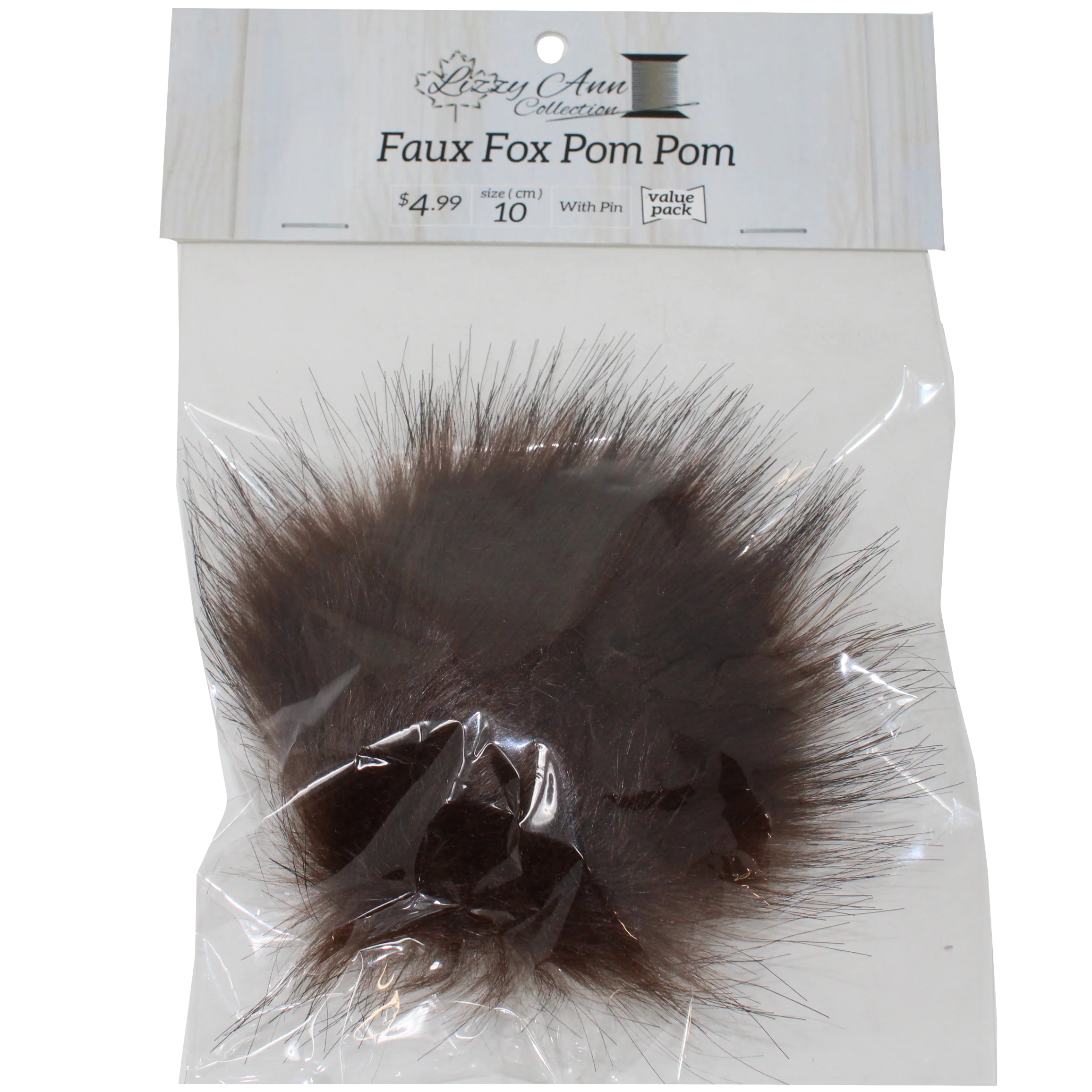 Faux Fox (Long Hair) Pom Pom with Pin - 10cm - Lizzy Ann - Image 2