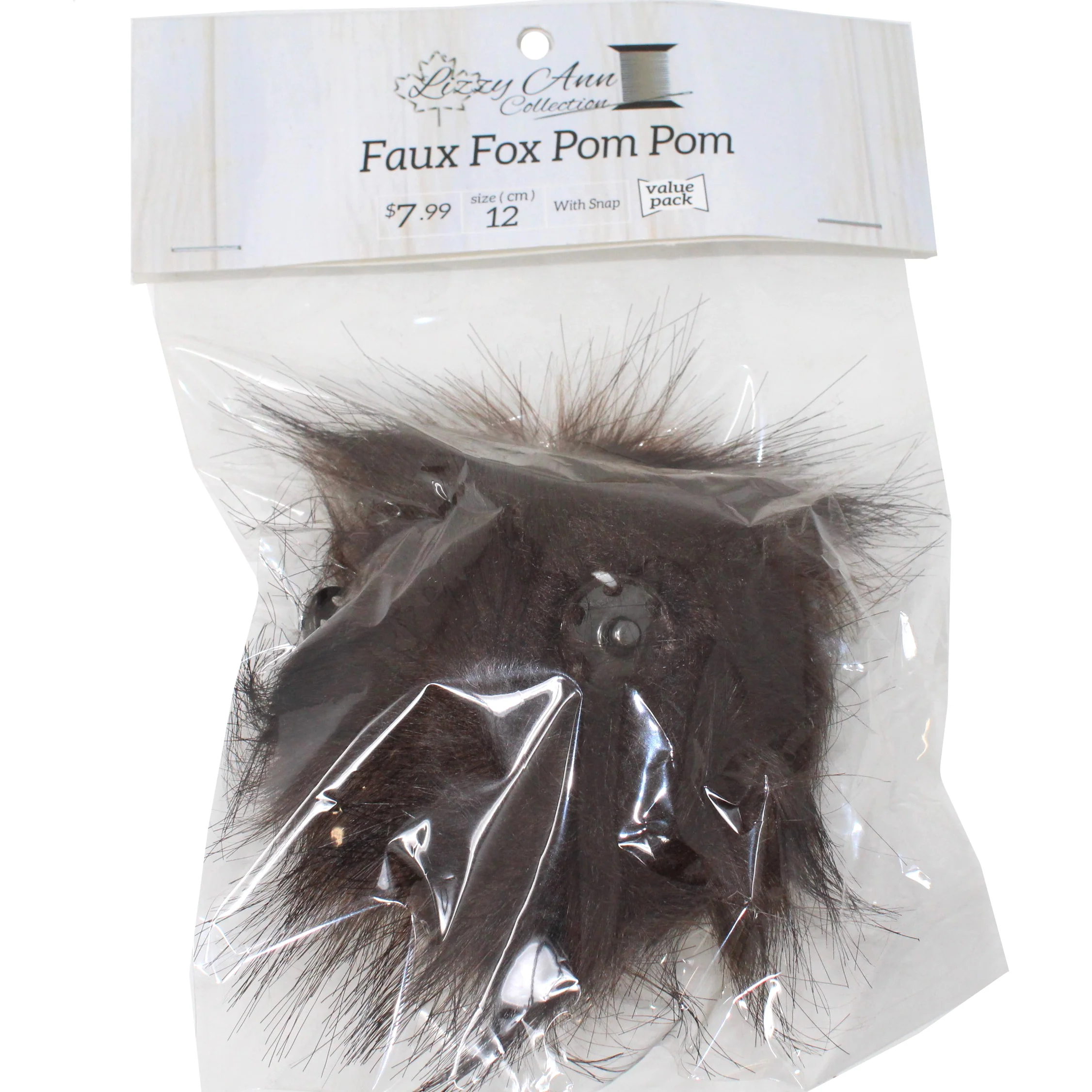 Faux Fox (Long Hair) Pom Pom with Snap - 12cm - Lizzy Ann - Image 2
