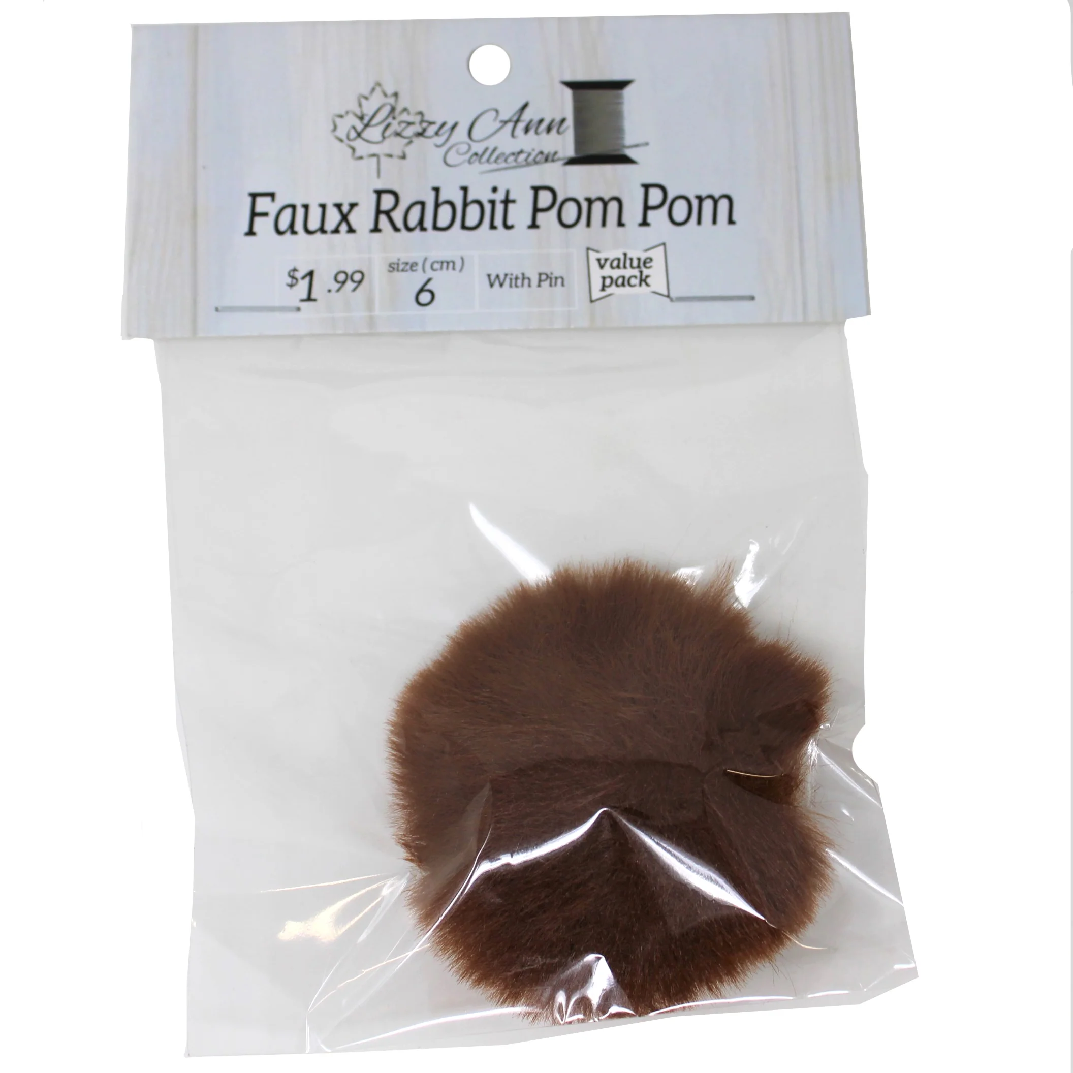 Faux Rabbit (Short Hair) Pom Pom with Pin - Lizzy Ann - Image 2