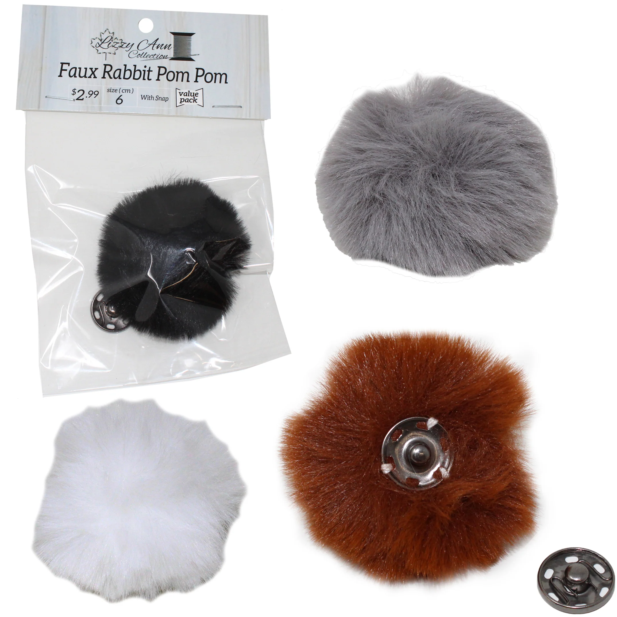 Faux Rabbit (Short Hair) Pom Pom with Snap - Lizzy Ann
