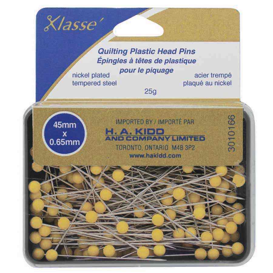 Quilter's Plastic Head Pins 0.65 x 45mm Yellow - KLASSÉ