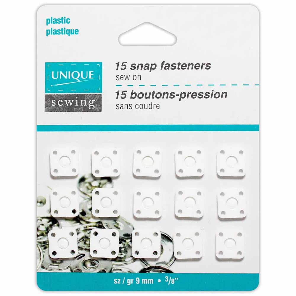 Plastic Sew on Snaps - 9mm Square - 15ct - UNIQUE