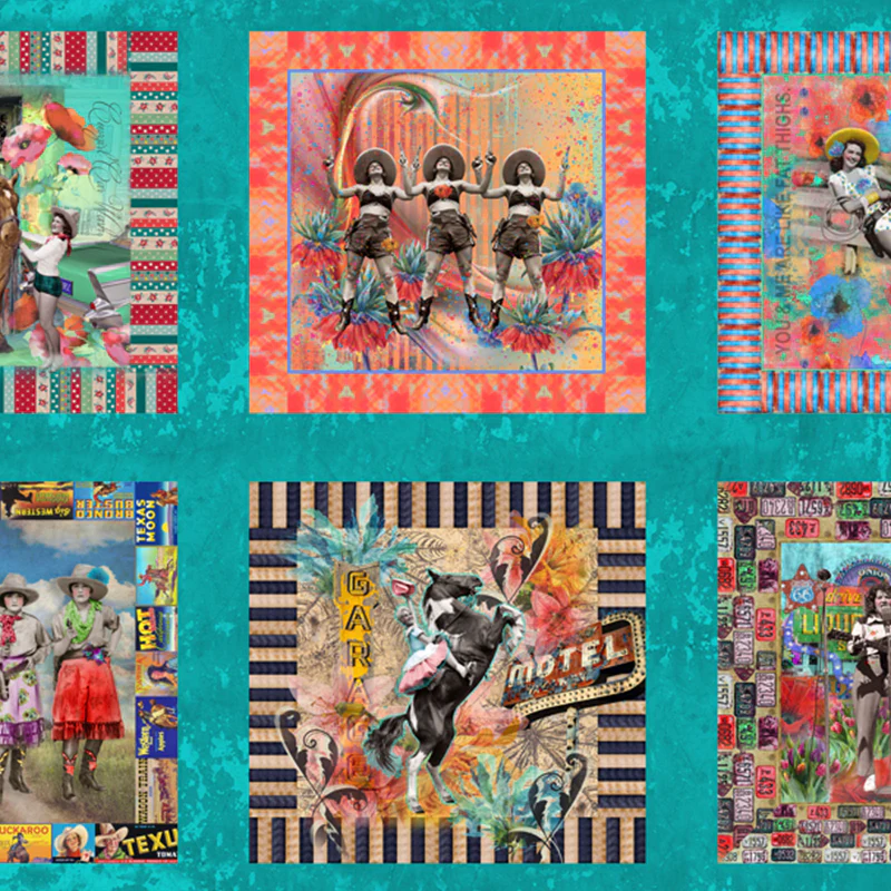 Lipstick Cowgirl Squares Panel - 24" x 45" - 100% Cotton