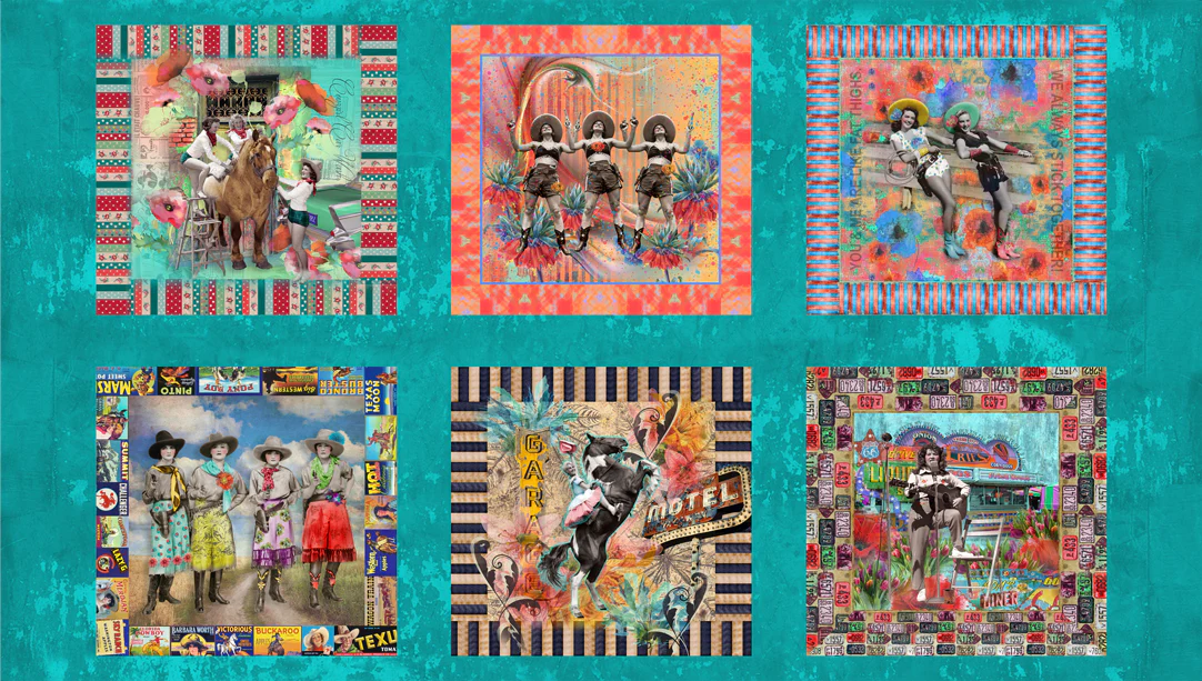 Lipstick Cowgirl Squares Panel - 24" x 45" - 100% Cotton - Image 2